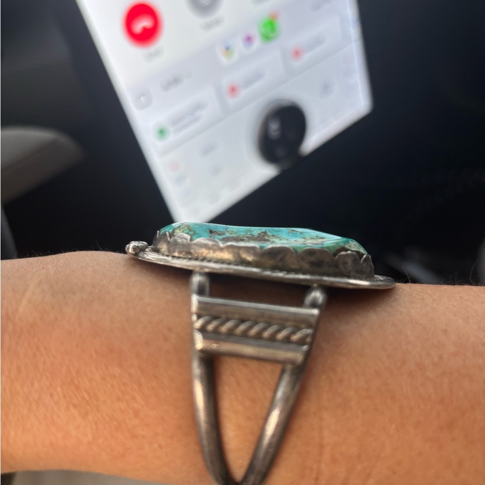 Turquoise and Silver Statement Bracelet - Picture 2 of 5